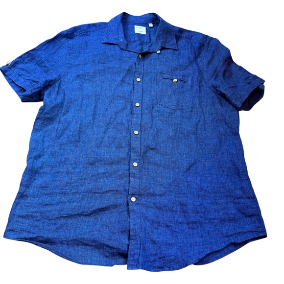 Baird Mcnutt Other - Baird McNutt Linen Murano Button Shirt S/S Sz Large Mens Blue Boho Beach Coastal
